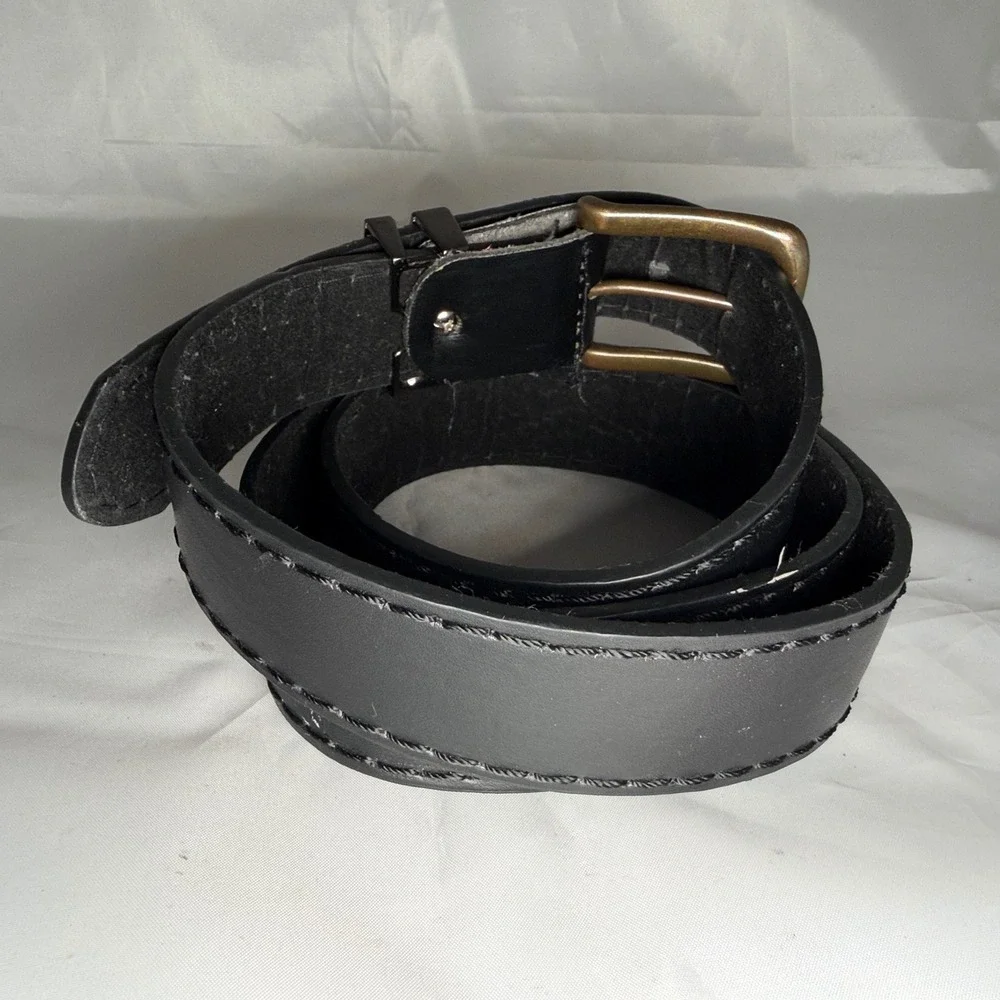 Diesel Belt Mens Black Leather Embossed Logo Y2K Industrial Streetwear 53in 135c